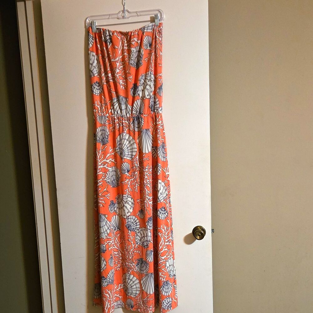 Boston Proper  Shell Print Strapless Dress w/ Elastic Waist Size S